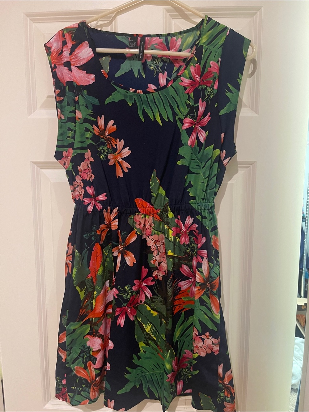 Moon Collection Navy Tropical Floral Dress - Pink & Green